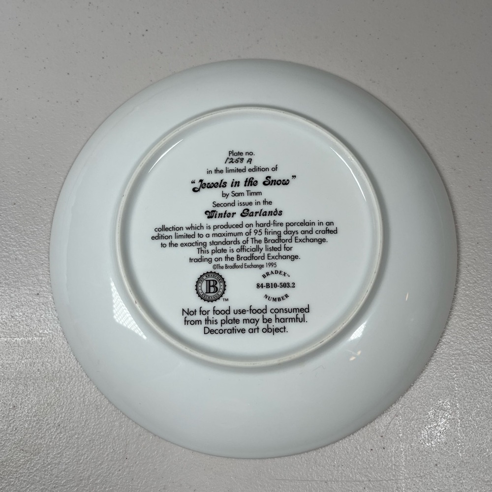 “Jewels In The Snow” 8 inch decorative plate with Certificate of Authenticity - Picture 3 of 5